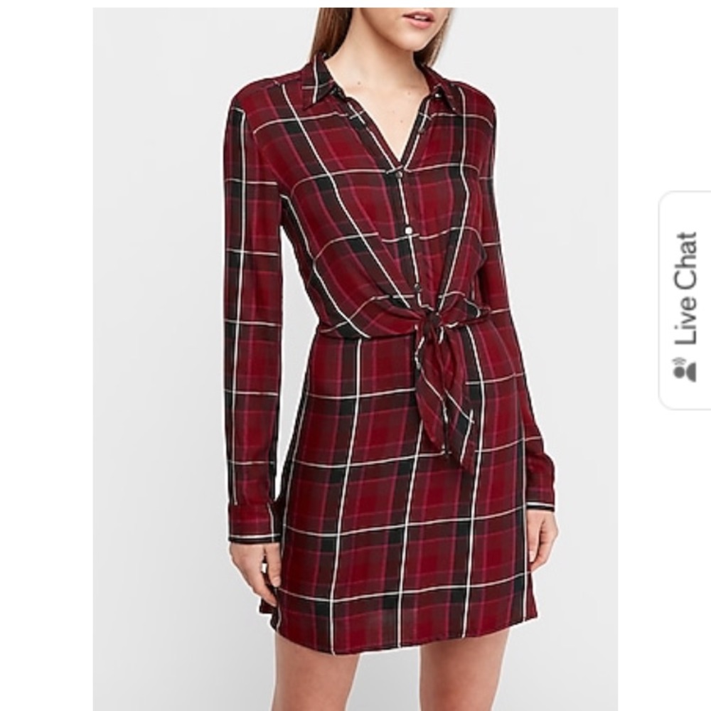Express plaid knee length red black shirt dress